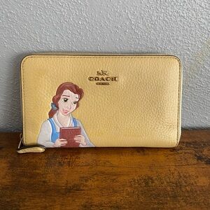Coach X Disney Belle Medium Zip Wallet Yellow Pebbled Leather